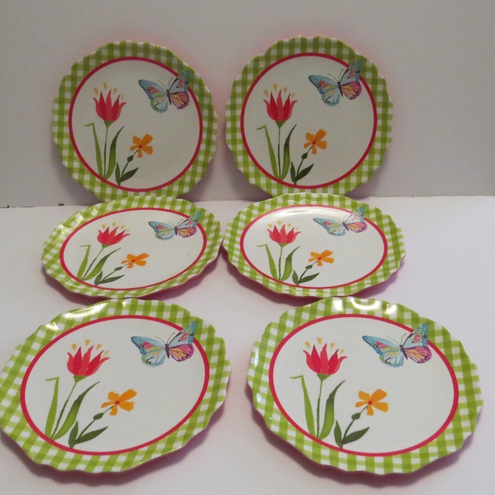 Butterfly Floral Melamine Plates 9" Set of 6